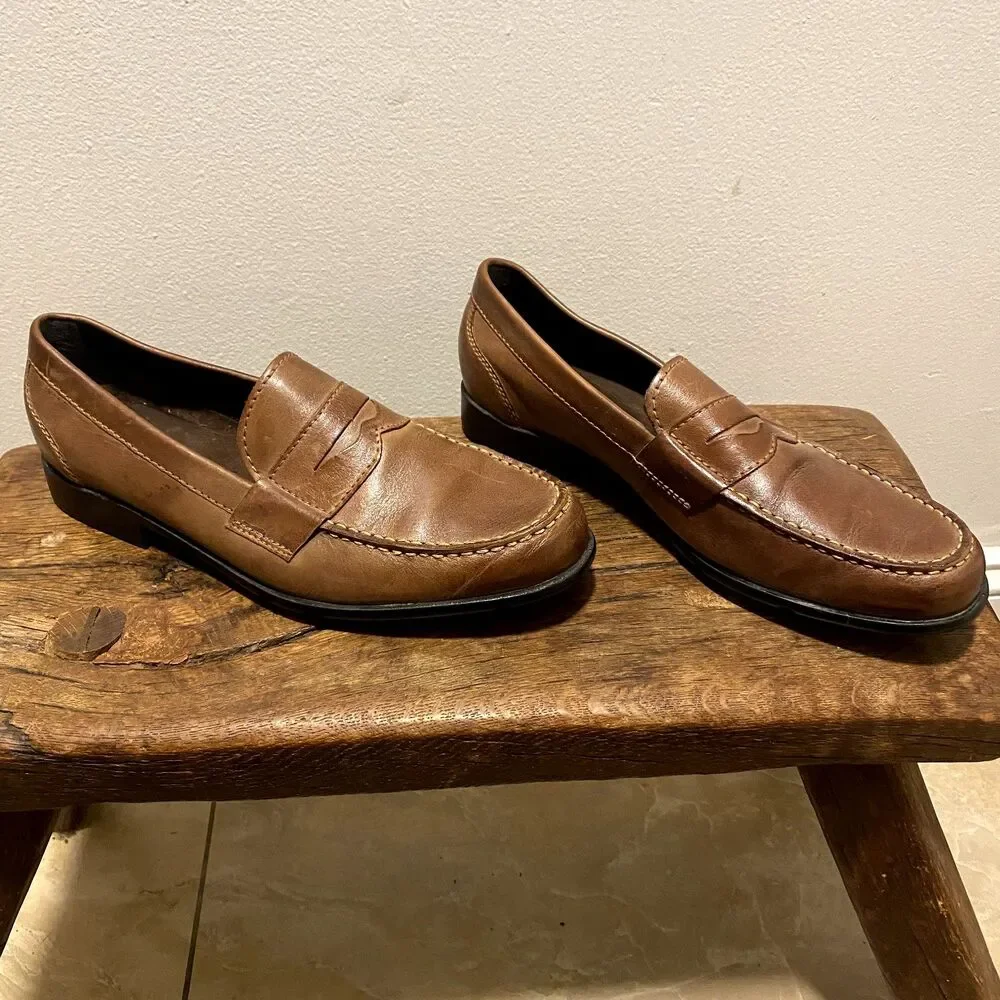 Rockport M76444 Penny Loafers Men's US 10 Brown Trutech Leather Comfort Shoe